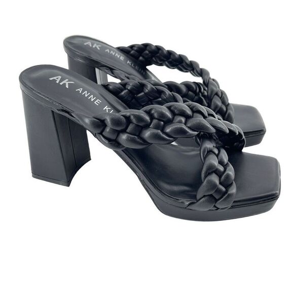 Anne Klein Aiden Chunky Platform Black Faux Leather Block Heel Sandal Size 10 - Picture 16 of 16